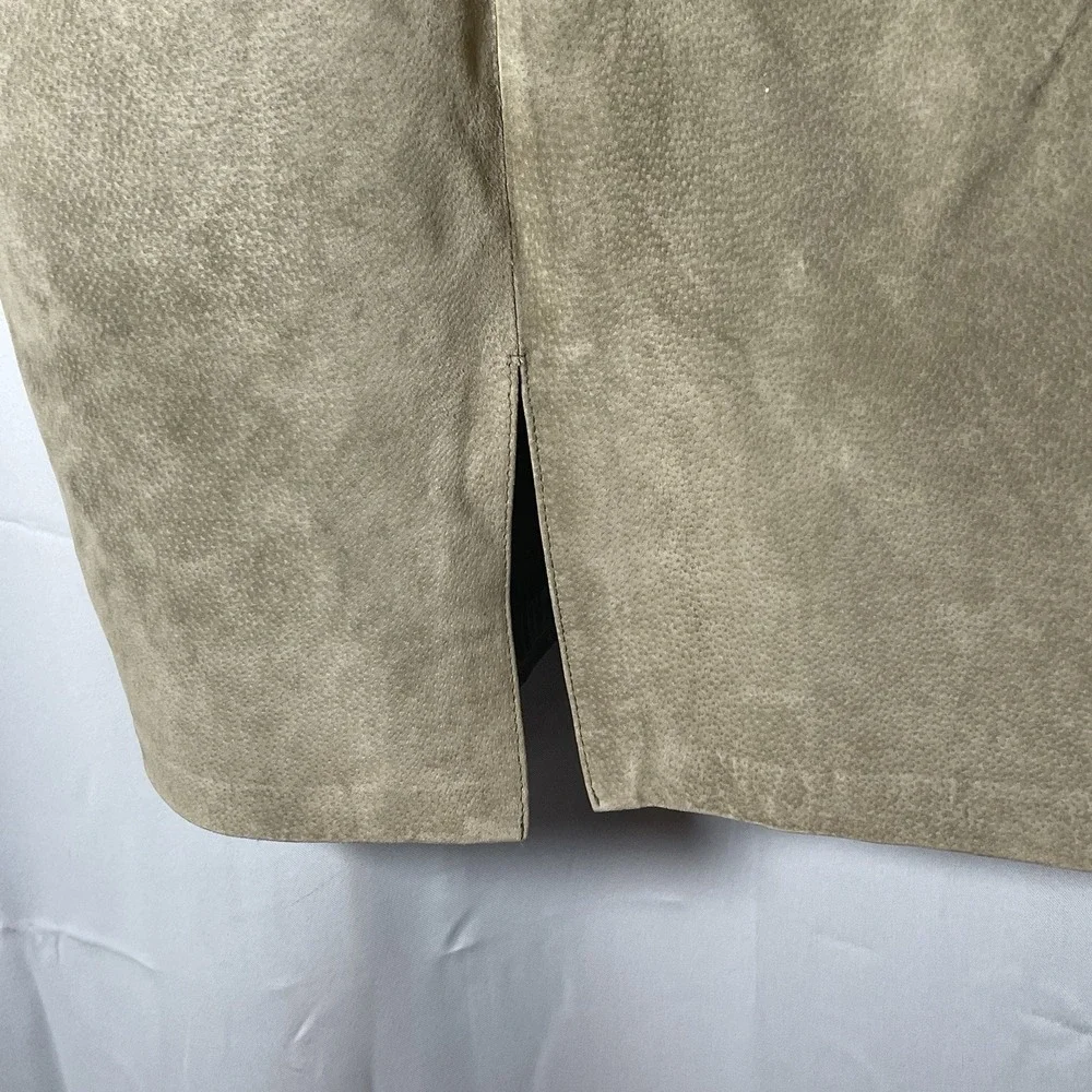 Vintage 90s Leathers By‎ Tibor Tan Leather Midi Skirt Pencil High Waisted 14